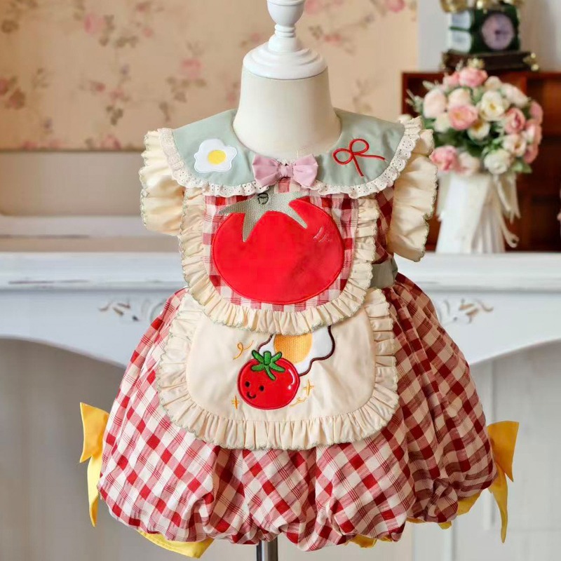 Embroidery Egg - Sukienka Cottagecore Lolita dla dzieci, czerwona