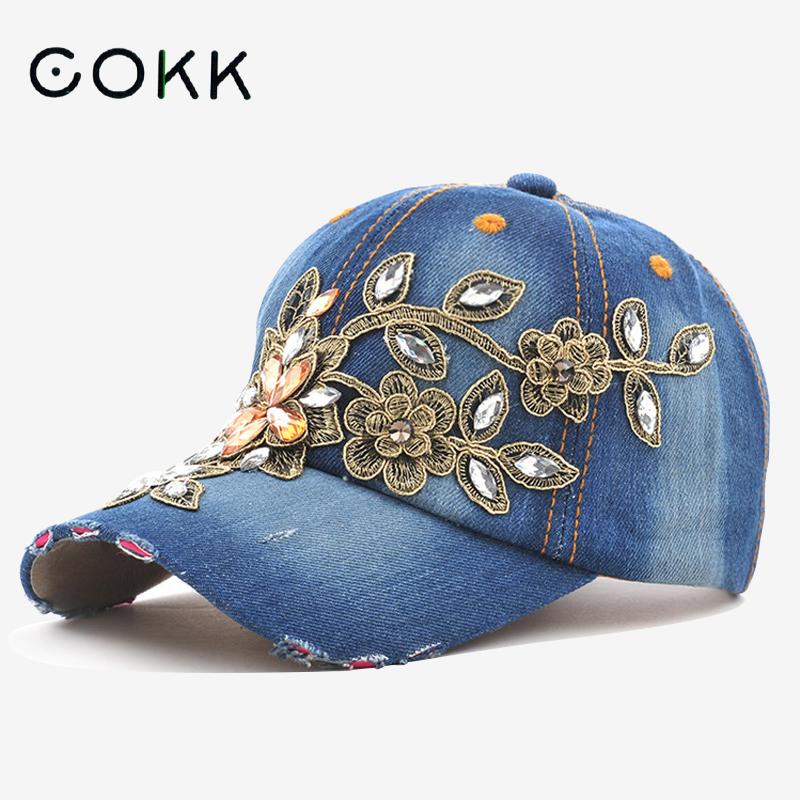 Embroidery Jeans Sakura - COKK damska czapka z daszkiem diamentowe