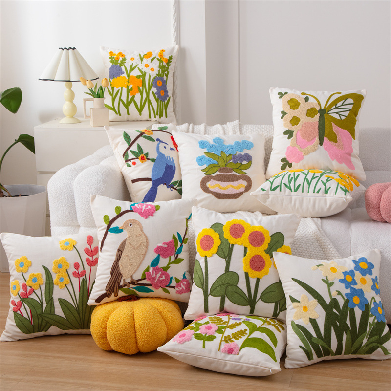 Embroidery Effect - Poszewka na poduszkę dekoracyjną z bawełnianego