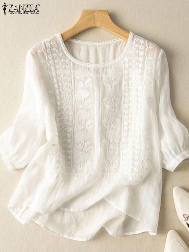 Embroidery On Shirt - ZANZEA eleganckie damskie haftowane bluzki jesień