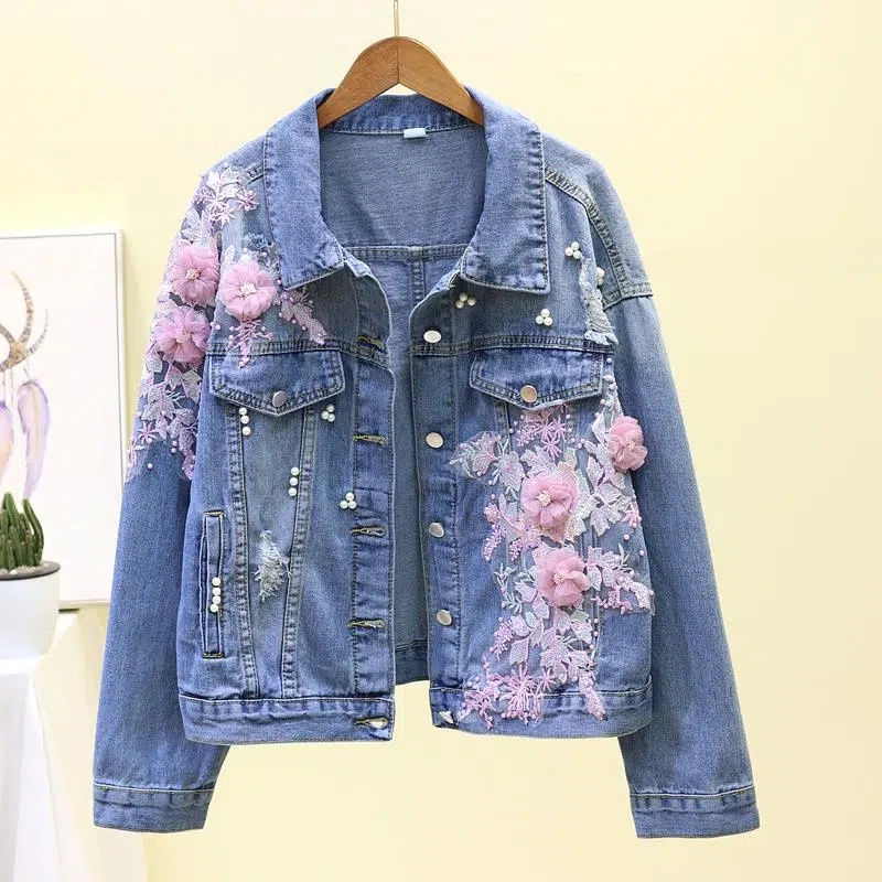 Embroidery Jeans Sakura - 2022 nowe zdobienie Denim krótkie kurtki
