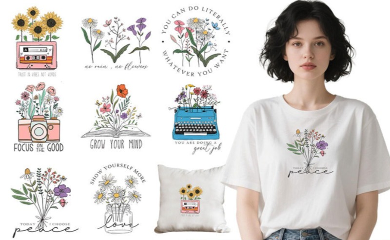 Kreskówkowe kwiatowe naklejki  – Embroidery On Shirt recenzja i cena