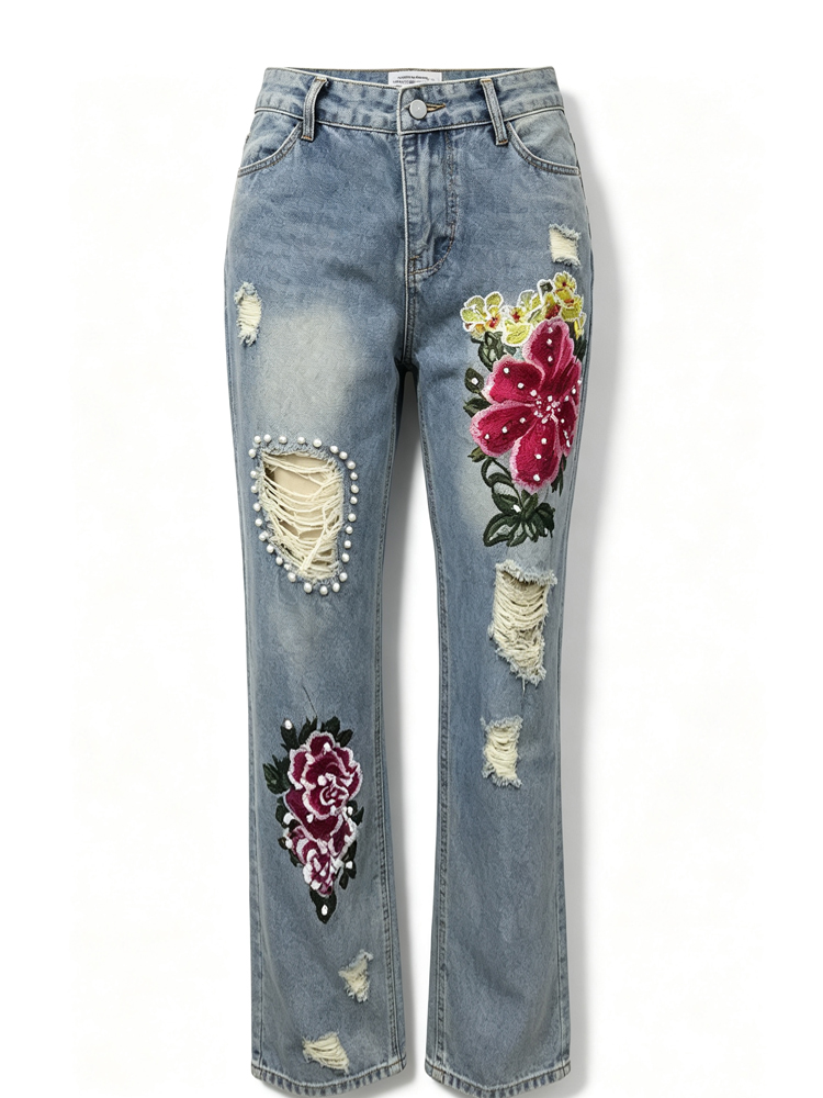 Damskie jeansy vintage z efekt – Embroidery Effect recenzja i cena